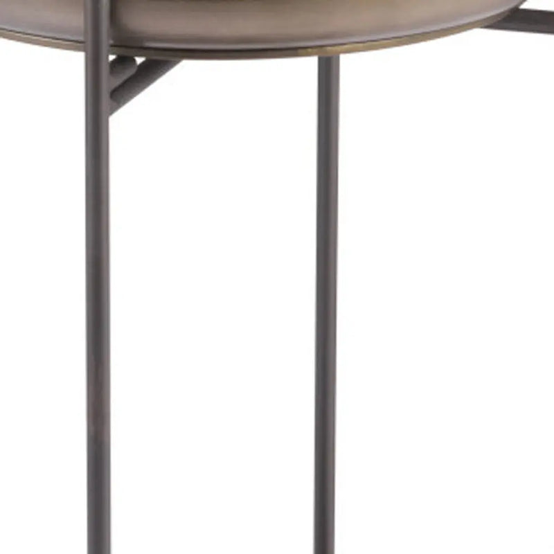 32" Bronze And Gray Steel Round Pedestal End Table Homeroots Living Room