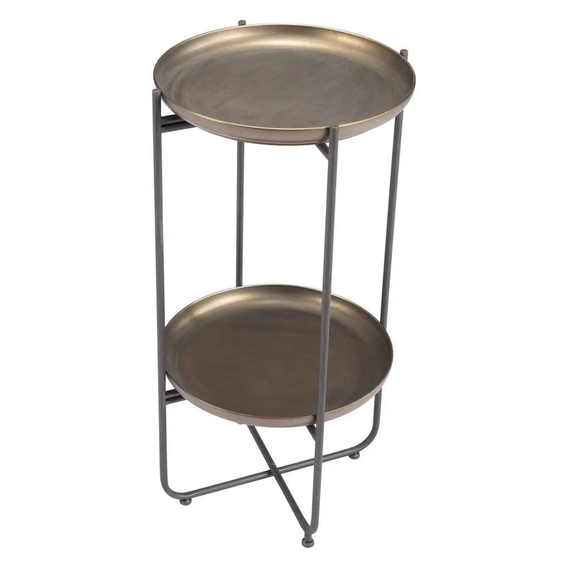 32" Bronze And Gray Steel Round Pedestal End Table Homeroots Living Room