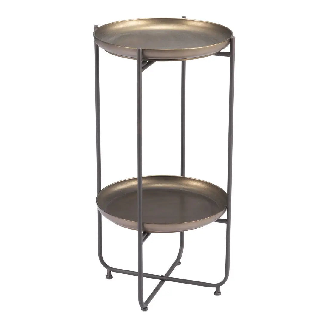 32" Bronze And Gray Steel Round Pedestal End Table Homeroots Living Room