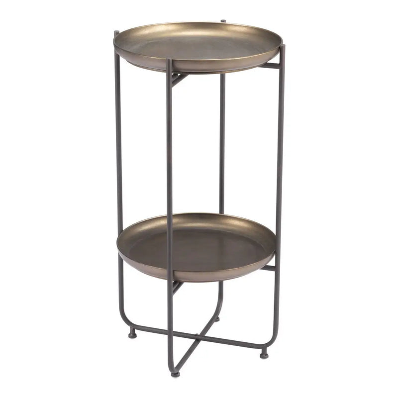 32" Bronze And Gray Steel Round Pedestal End Table Homeroots Living Room