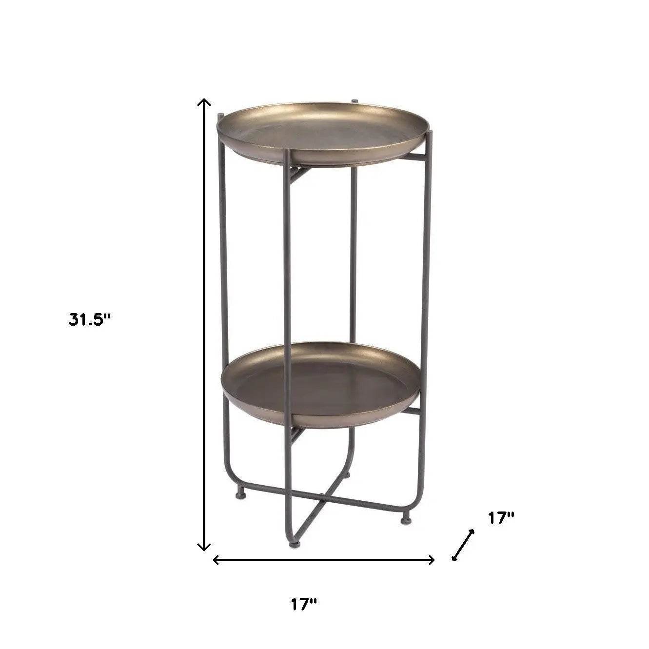 32" Bronze And Gray Steel Round Pedestal End Table Homeroots Living Room