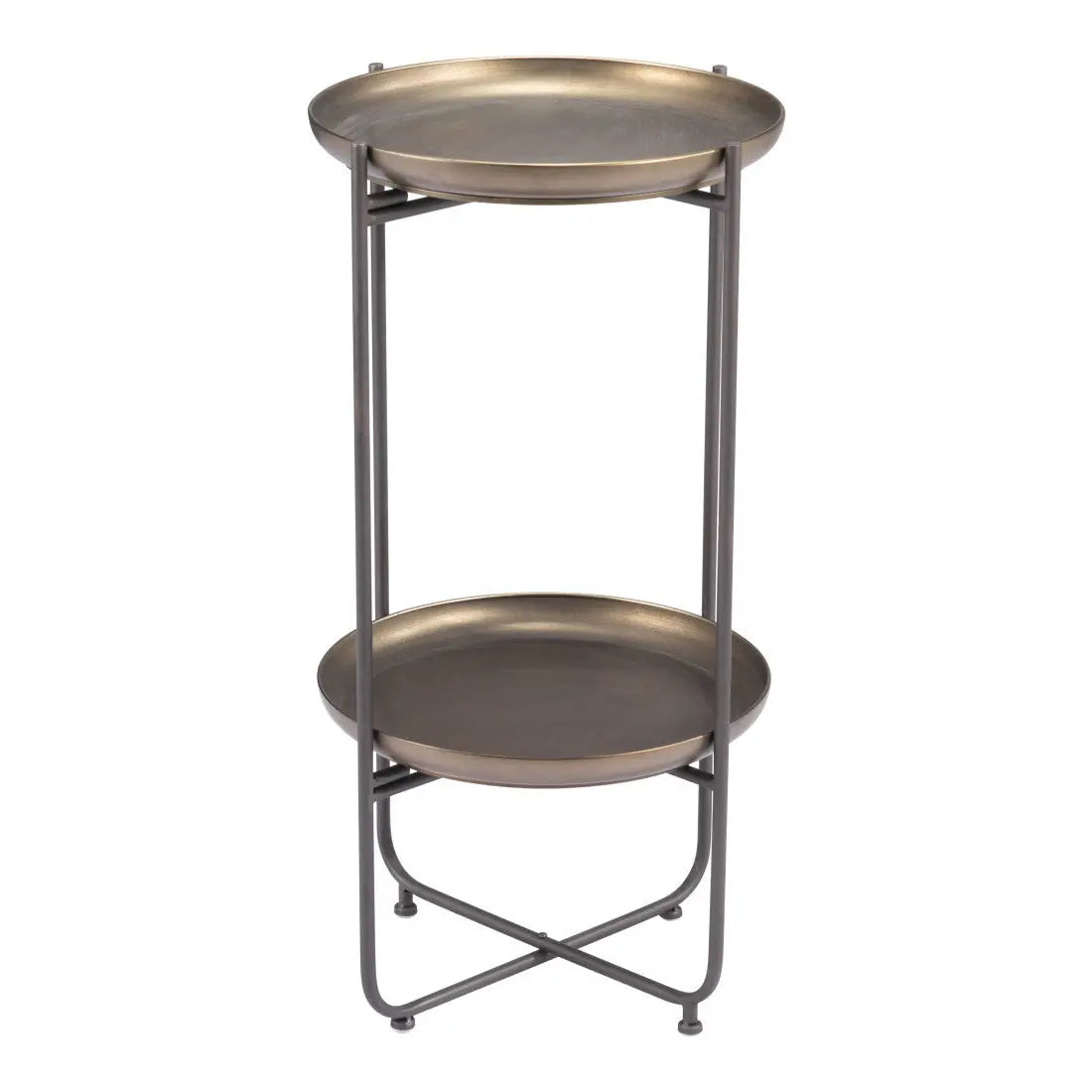 32" Bronze And Gray Steel Round Pedestal End Table Homeroots Living Room