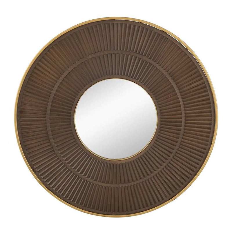 32" Brown And Gold Round Wood And Metal Framed Accent Mirror Homeroots Bed & Bath