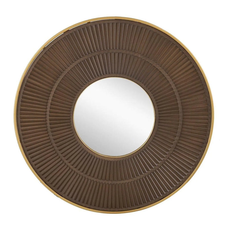 32" Brown And Gold Round Wood And Metal Framed Accent Mirror Homeroots Bed & Bath