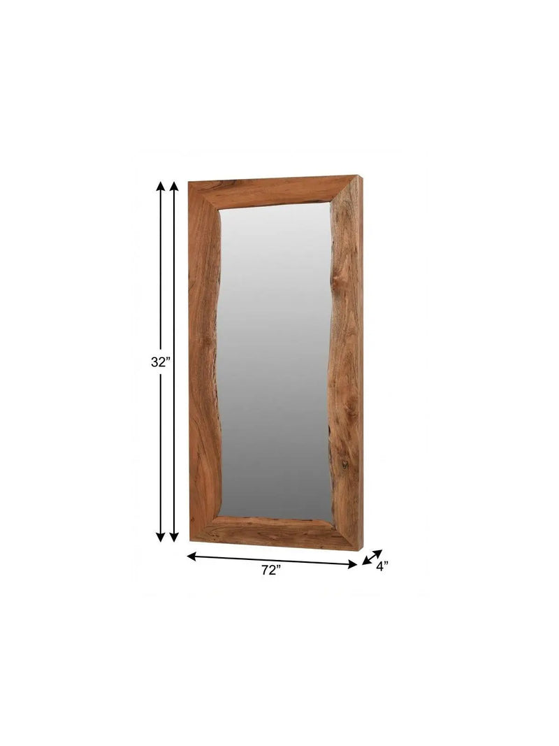 32" Brown Live Edge Solid Wood Full Length Hanging Mirror Homeroots Bed & Bath