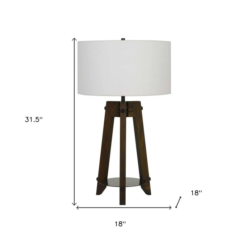 32" Brown Metal Tripod Table Lamp With Off White Drum Shade Homeroots Lighting