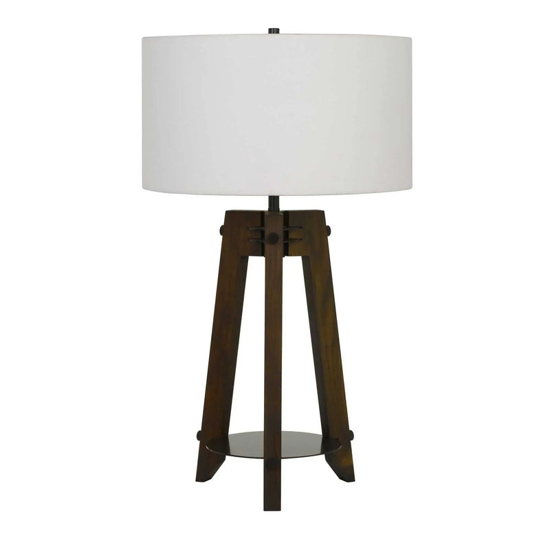 32" Brown Metal Tripod Table Lamp With Off White Drum Shade Homeroots Lighting