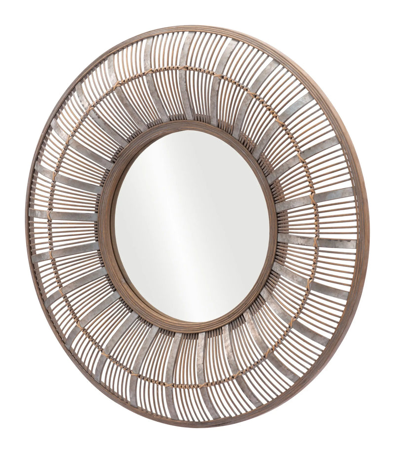32" Brown Round Accent Mirror - GreatEagleInc