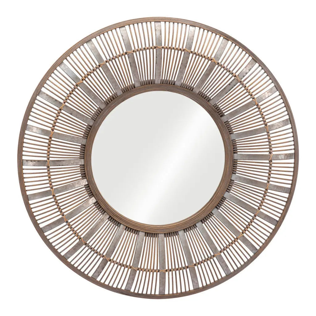 32" Brown Round Accent Mirror - GreatEagleInc