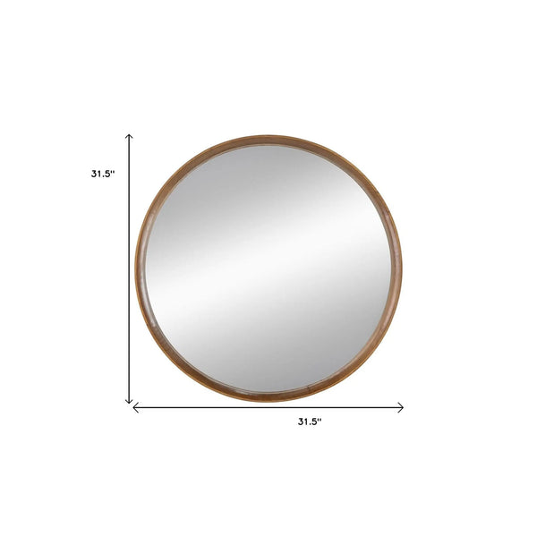 32" Brown Round Wood Framed Accent Mirror Homeroots Bed & Bath
