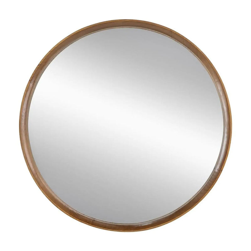 32" Brown Round Wood Framed Accent Mirror Homeroots Bed & Bath
