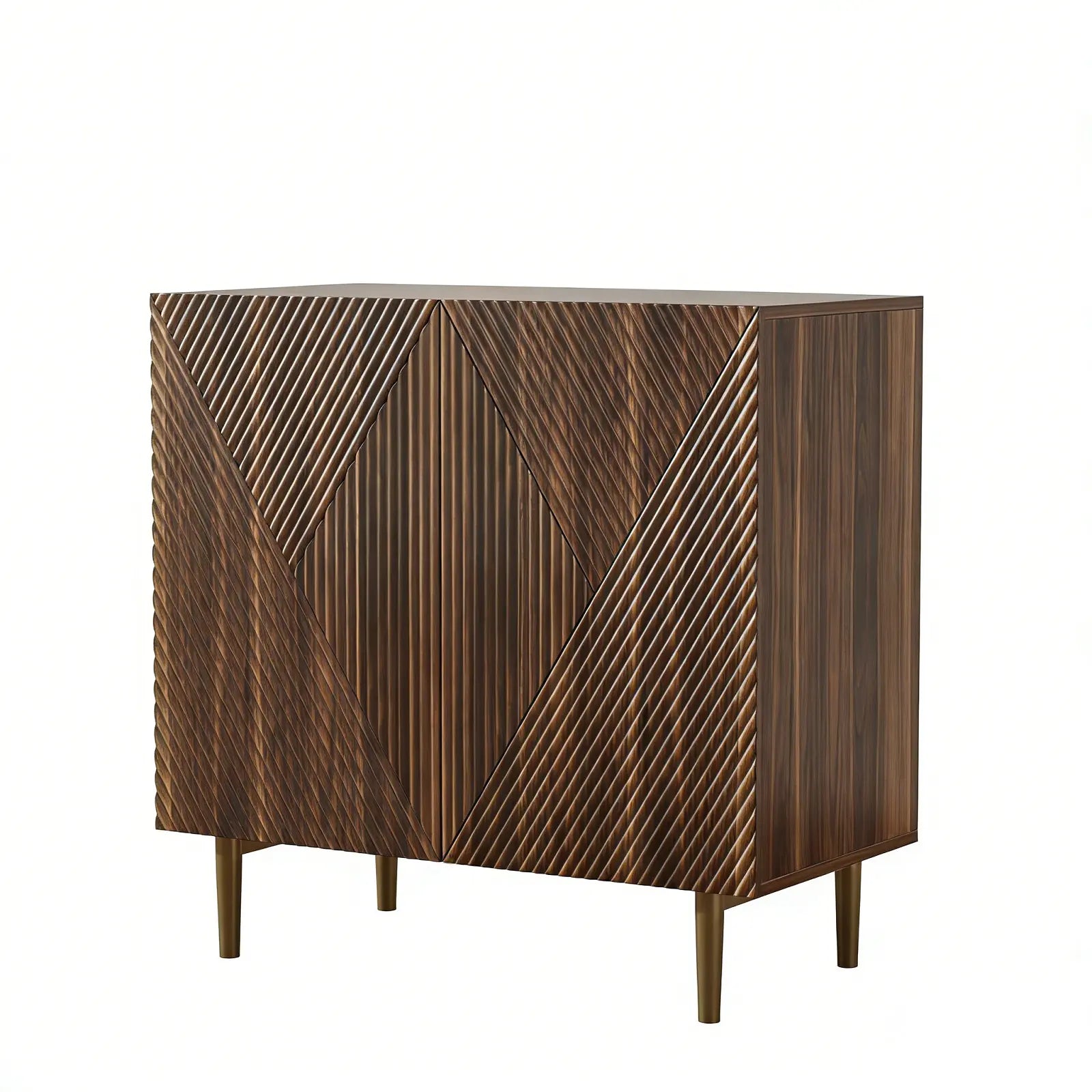 32" Brown Wood Carved Geometric Sideboard With Two Doors Homeroots Kitchen & Dining