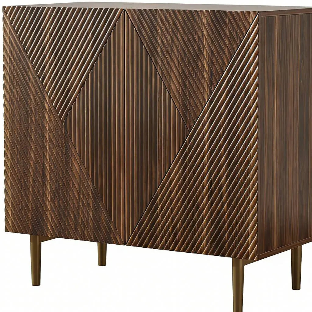 32" Brown Wood Carved Geometric Sideboard With Two Doors Homeroots Kitchen & Dining