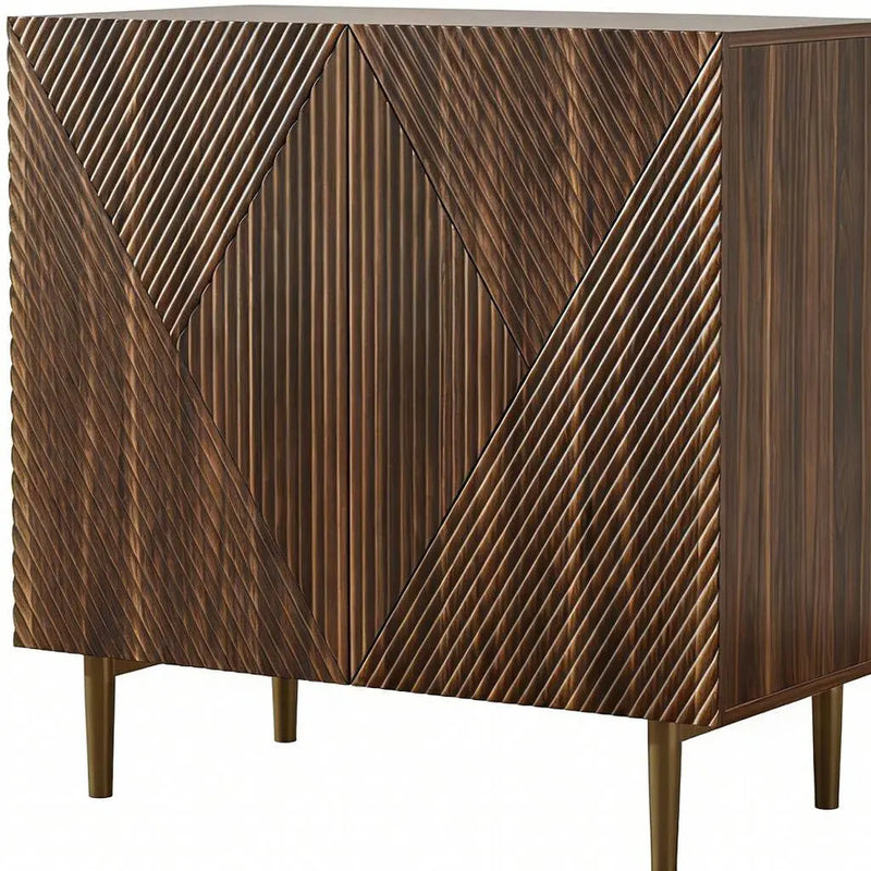 32" Brown Wood Carved Geometric Sideboard With Two Doors Homeroots Kitchen & Dining