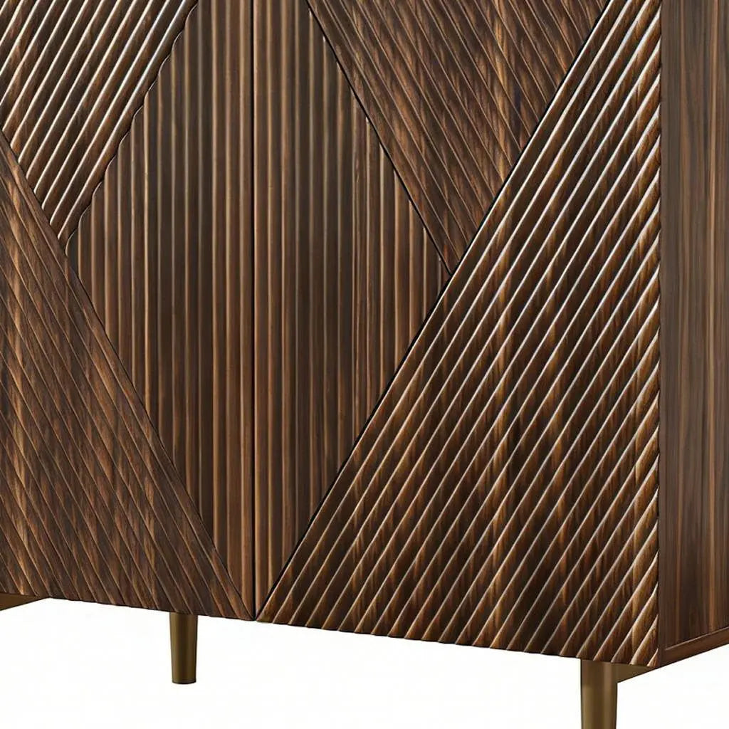 32" Brown Wood Carved Geometric Sideboard With Two Doors Homeroots Kitchen & Dining