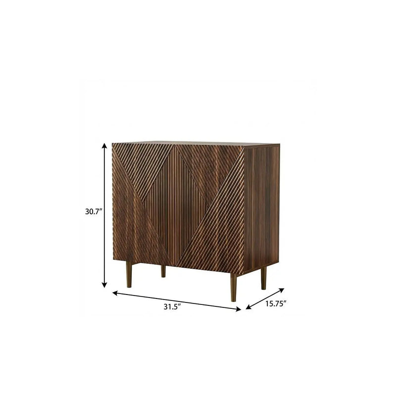 32" Brown Wood Carved Geometric Sideboard With Two Doors Homeroots Kitchen & Dining