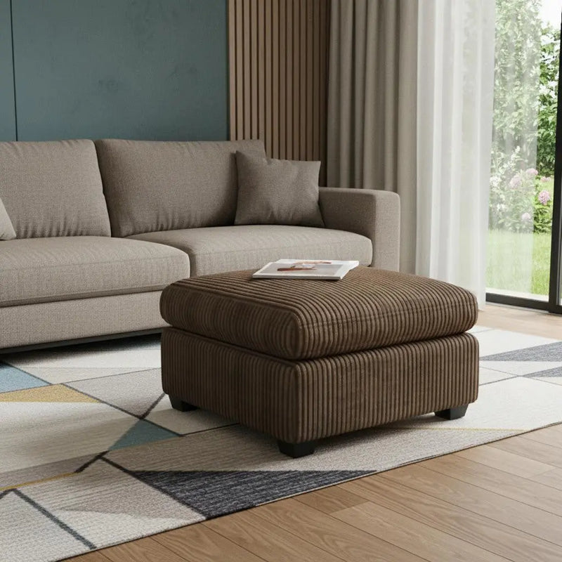 32" Brown and Black Corduroy Ottoman Homeroots Living Room