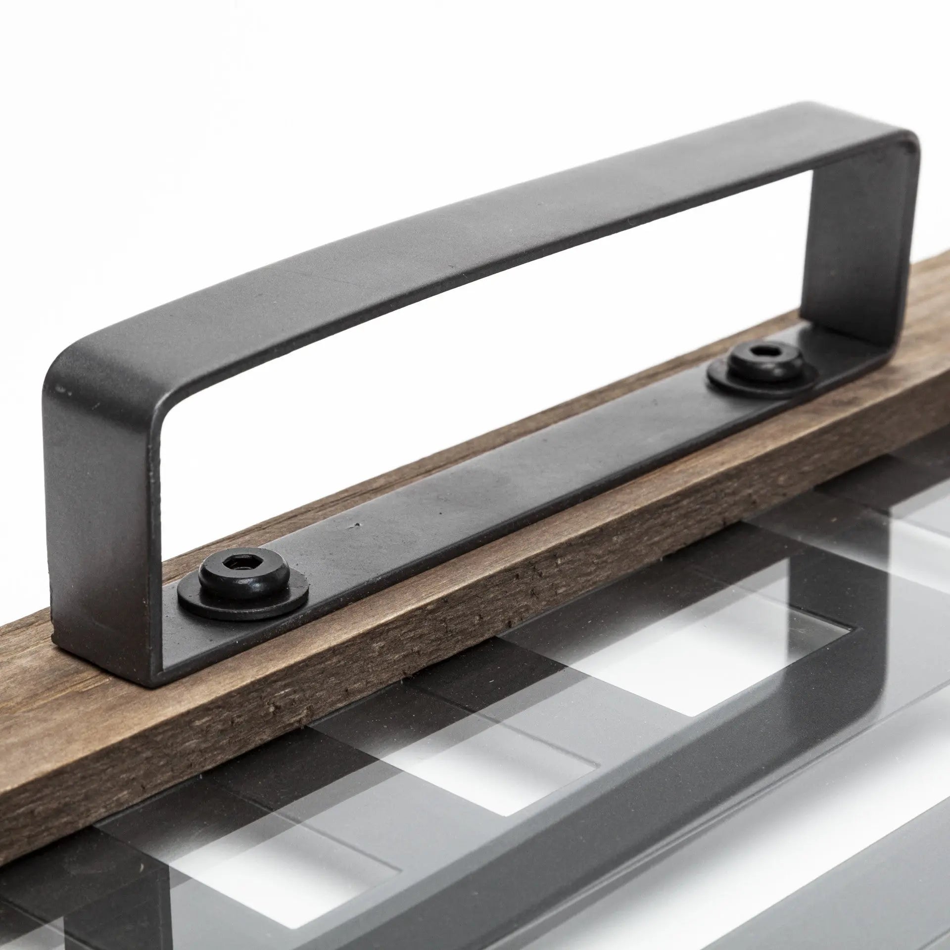 32" Brown and Black Glass Metal And Wood Geometric Serving Tray With Handles Homeroots Kitchen & Dining
