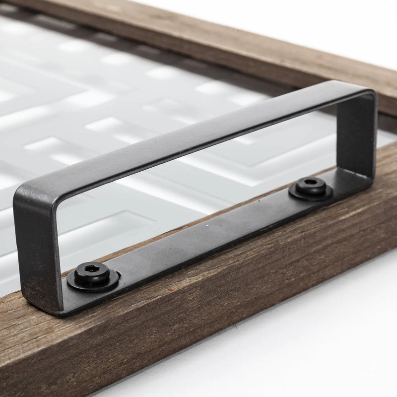 32" Brown and Black Glass Metal And Wood Geometric Serving Tray With Handles Homeroots Kitchen & Dining