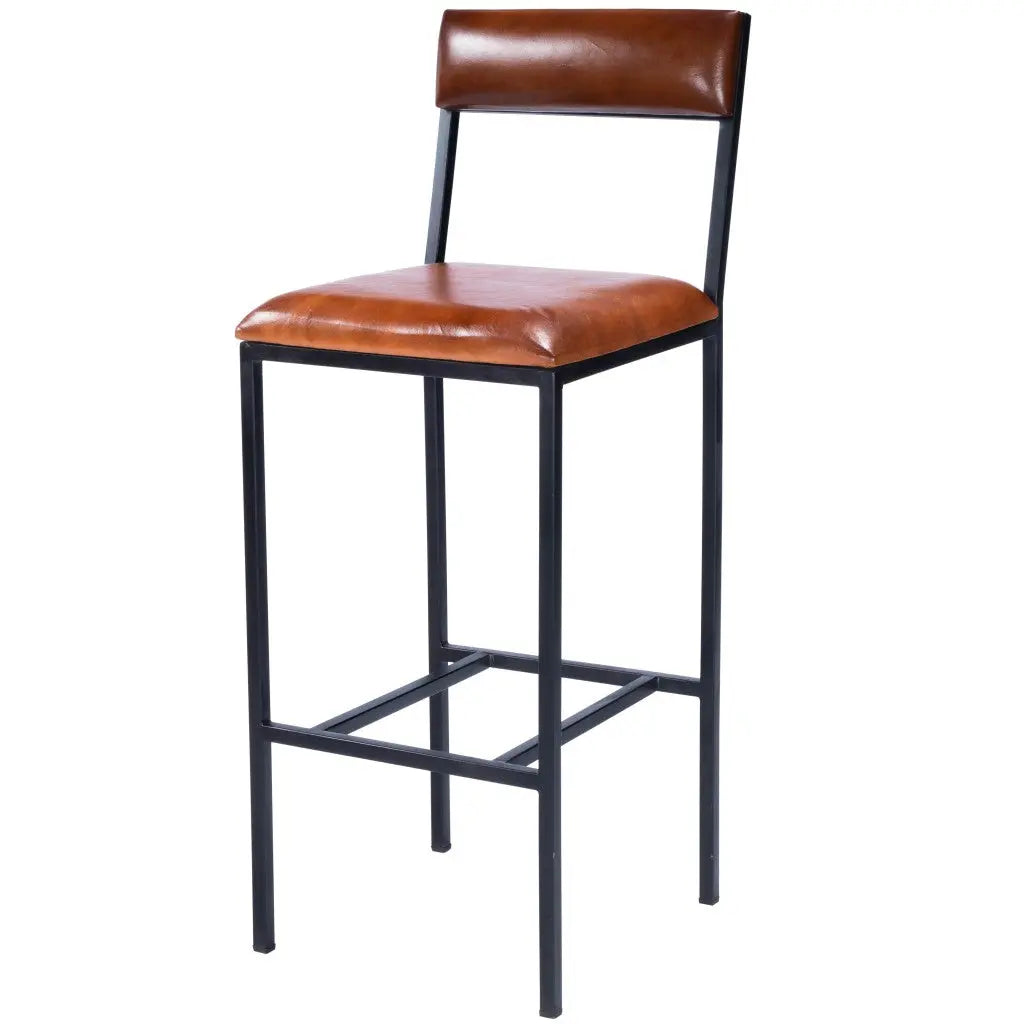 32" Brown and Black Manufactured Wood and Iron Bar Chair Homeroots Living Room
