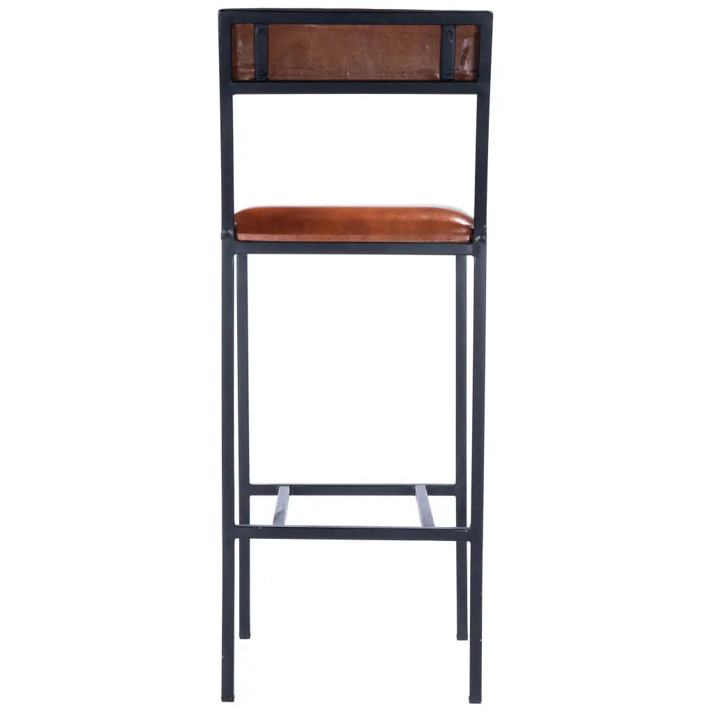 32" Brown and Black Manufactured Wood and Iron Bar Chair Homeroots Living Room