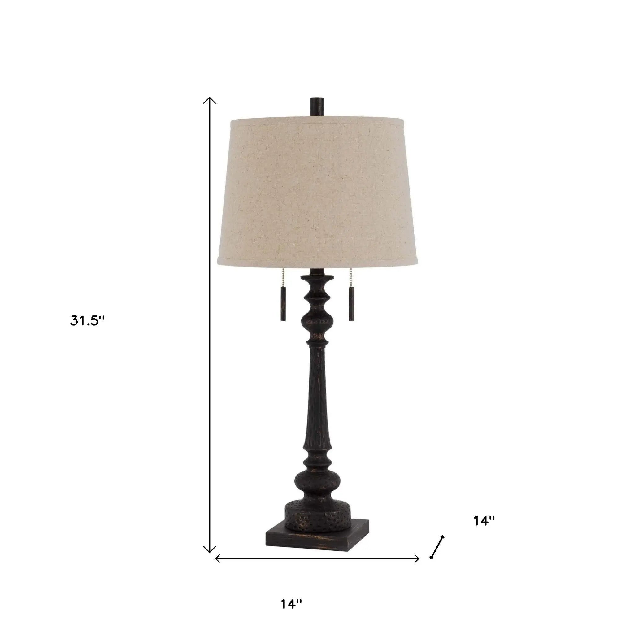 32" Charcoal Two Light Table Lamp With Tan Drum Shade Homeroots Lighting
