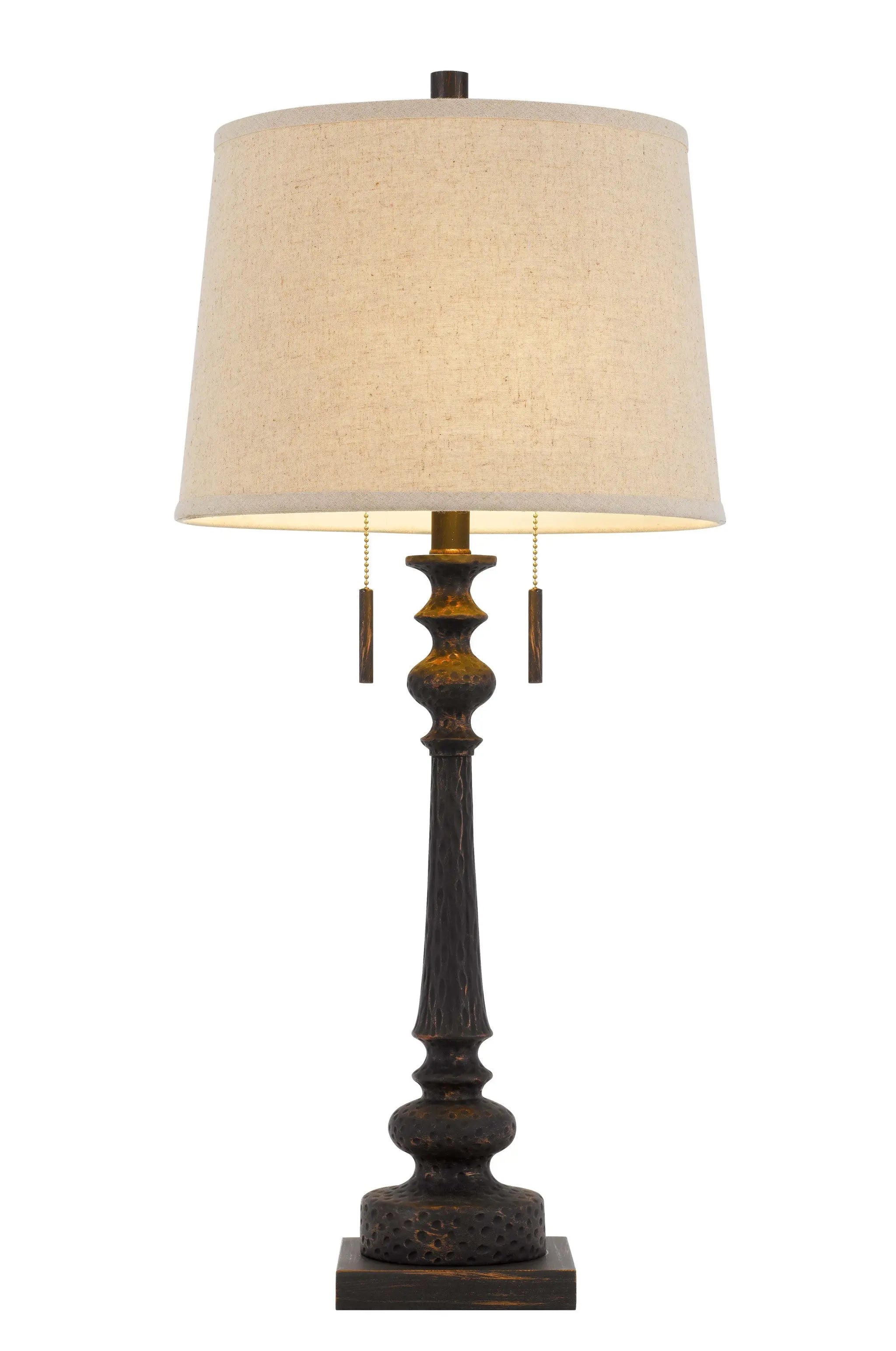 32" Charcoal Two Light Table Lamp With Tan Drum Shade Homeroots Lighting