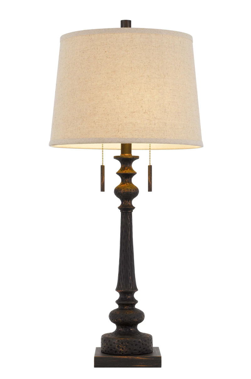 32" Charcoal Two Light Table Lamp With Tan Drum Shade Homeroots Lighting