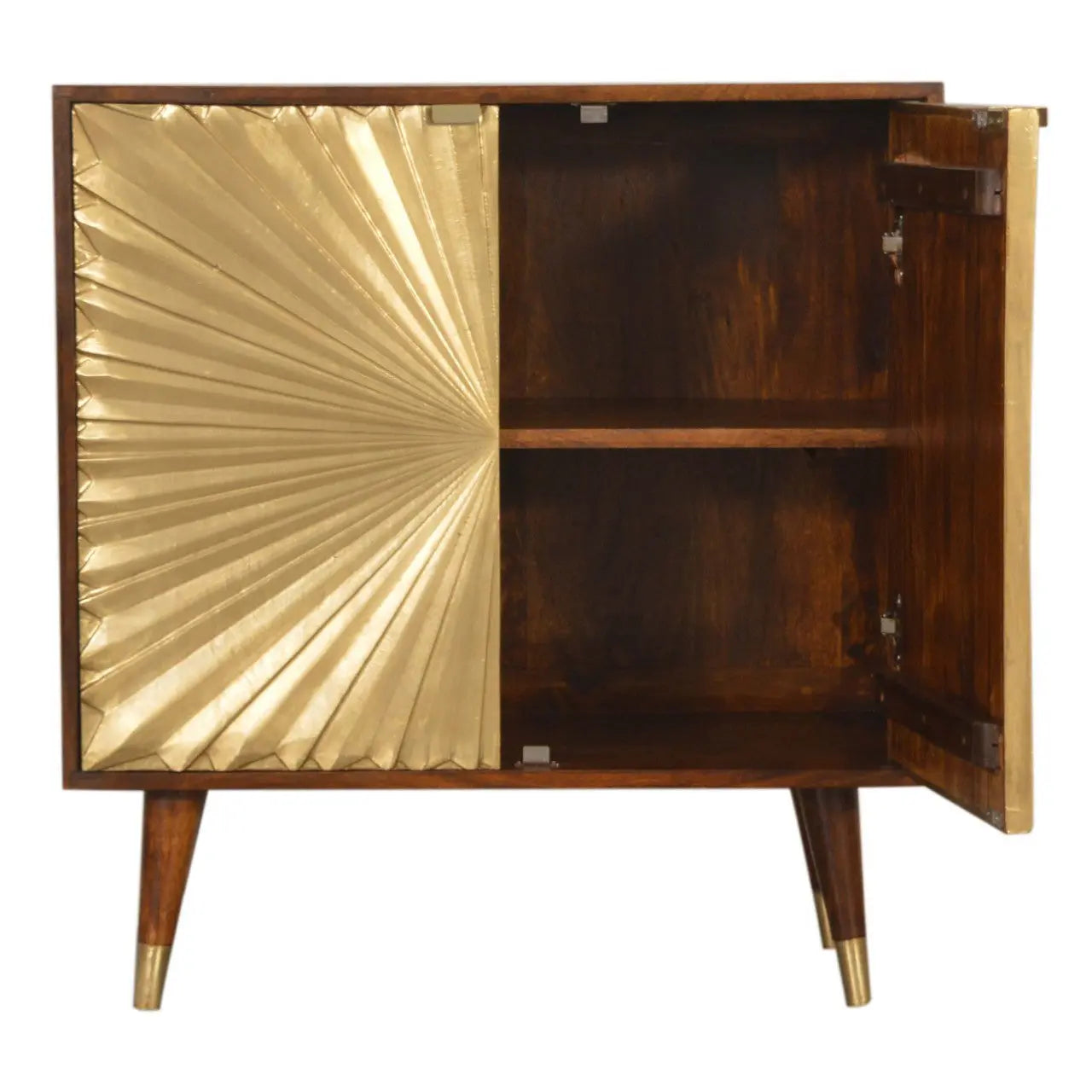 32" Chestnut and Gold Solid Wood Textured Door Accent Cabinet With Two Doors Homeroots Kitchen & Dining