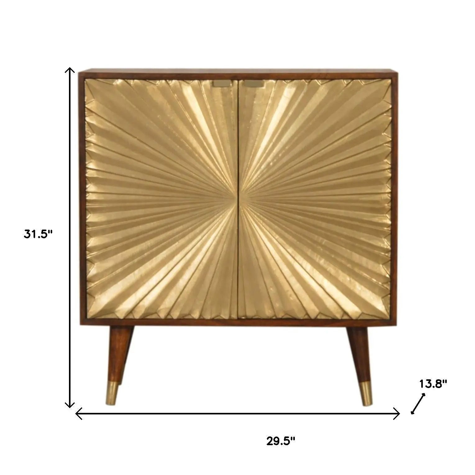 32" Chestnut and Gold Solid Wood Textured Door Accent Cabinet With Two Doors Homeroots Kitchen & Dining