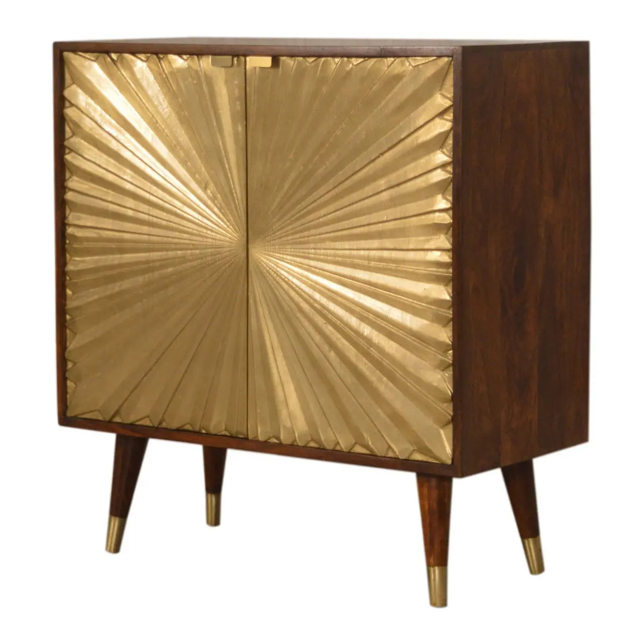 32" Chestnut and Gold Solid Wood Textured Door Accent Cabinet With Two Doors Homeroots Kitchen & Dining