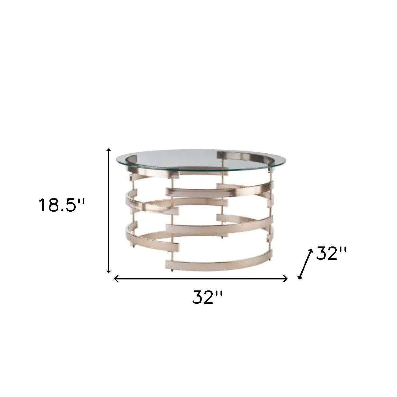 32" Clear And Champagne Glass And Metal With Iron Round Coffee Table Homeroots Living Room