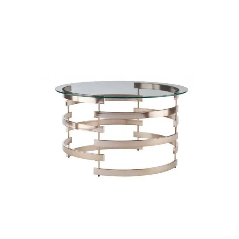 32" Clear And Champagne Glass And Metal With Iron Round Coffee Table Homeroots Living Room