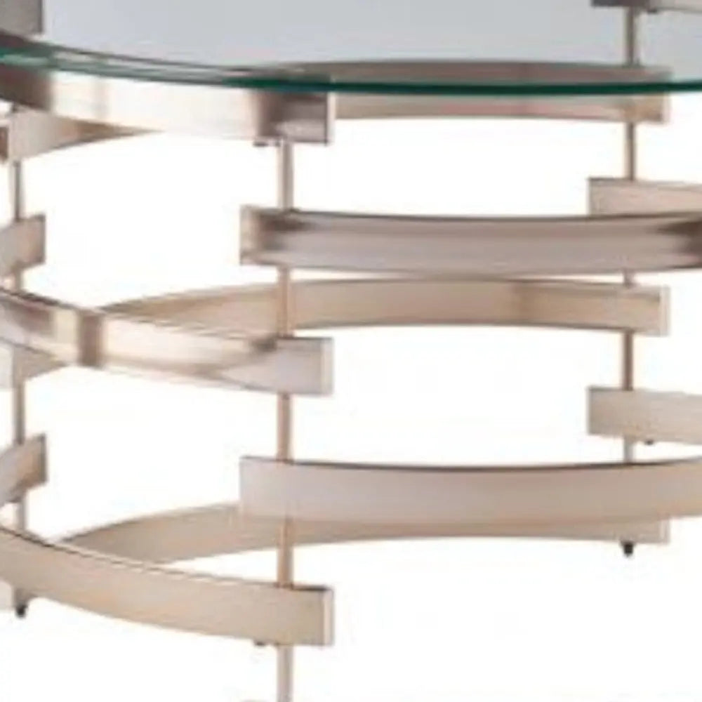 32" Clear And Champagne Glass And Metal With Iron Round Coffee Table Homeroots Living Room