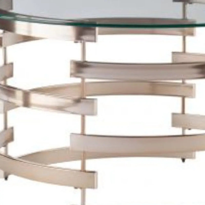 32" Clear And Champagne Glass And Metal With Iron Round Coffee Table Homeroots Living Room