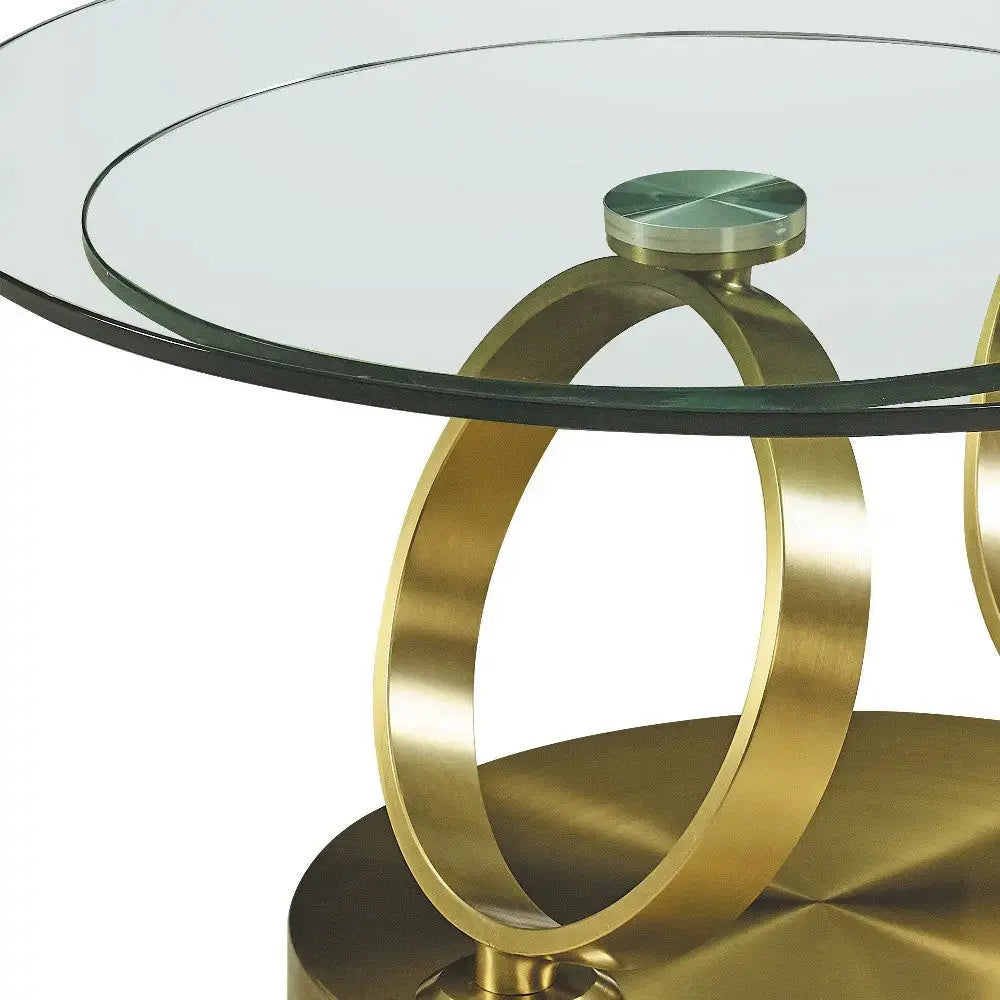 32" Clear And Gold Glass And Metal Round Abstract Coffee Table Homeroots Living Room