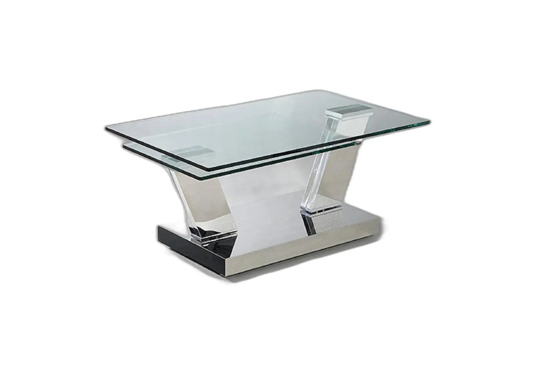 32" Clear And Silver Glass And Stainless Steel Floor Shelf Coffee Table Homeroots Living Room