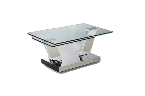 32" Clear And Silver Glass And Stainless Steel Floor Shelf Coffee Table Homeroots Living Room