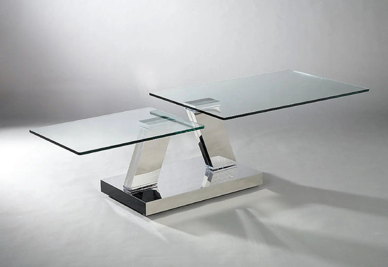32" Clear And Silver Glass And Stainless Steel Floor Shelf Coffee Table Homeroots Living Room