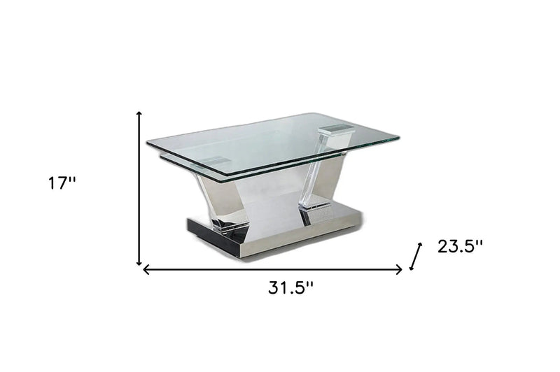 32" Clear And Silver Glass And Stainless Steel Floor Shelf Coffee Table Homeroots Living Room