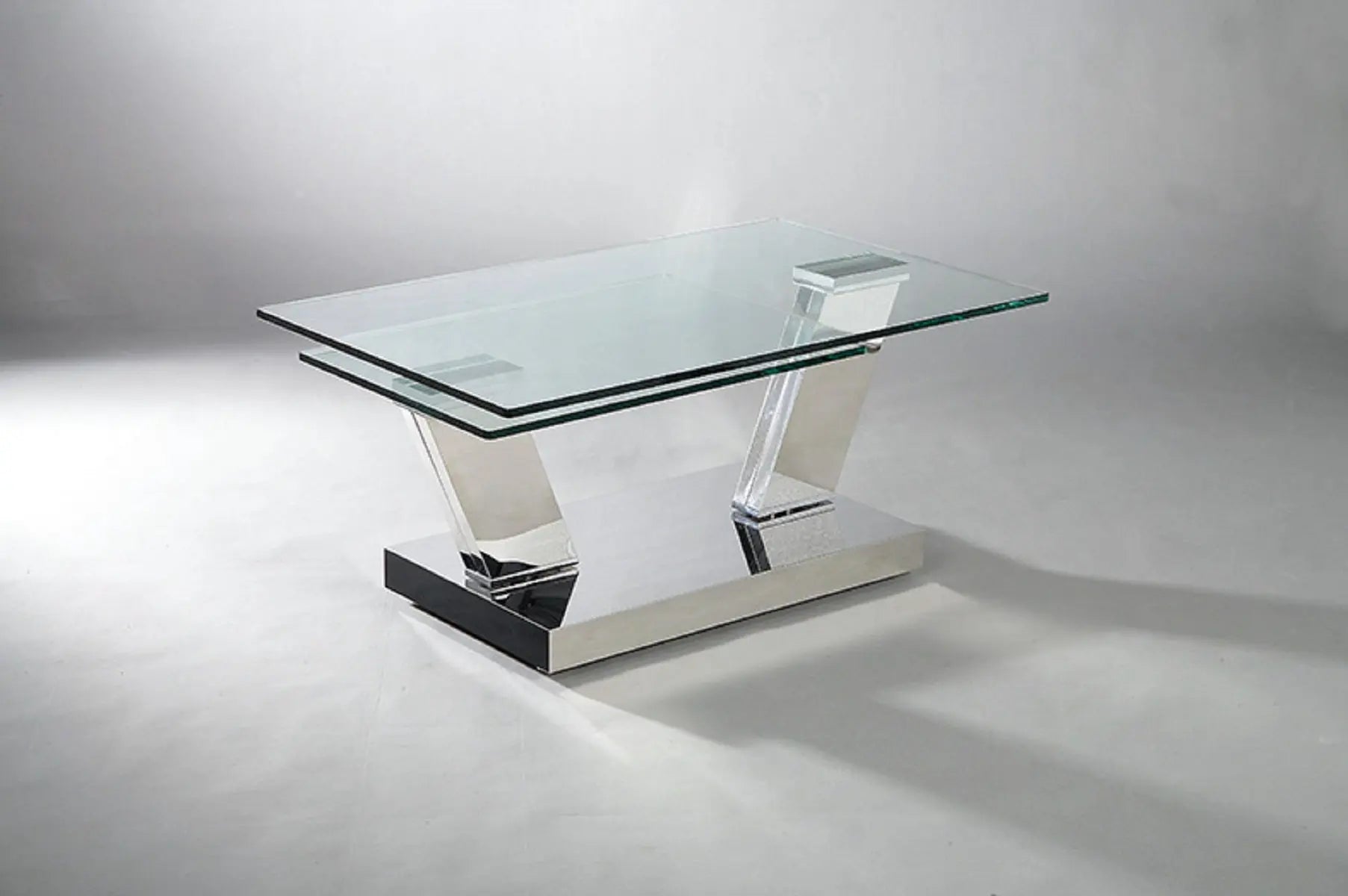 32" Clear And Silver Glass And Stainless Steel Floor Shelf Coffee Table Homeroots Living Room