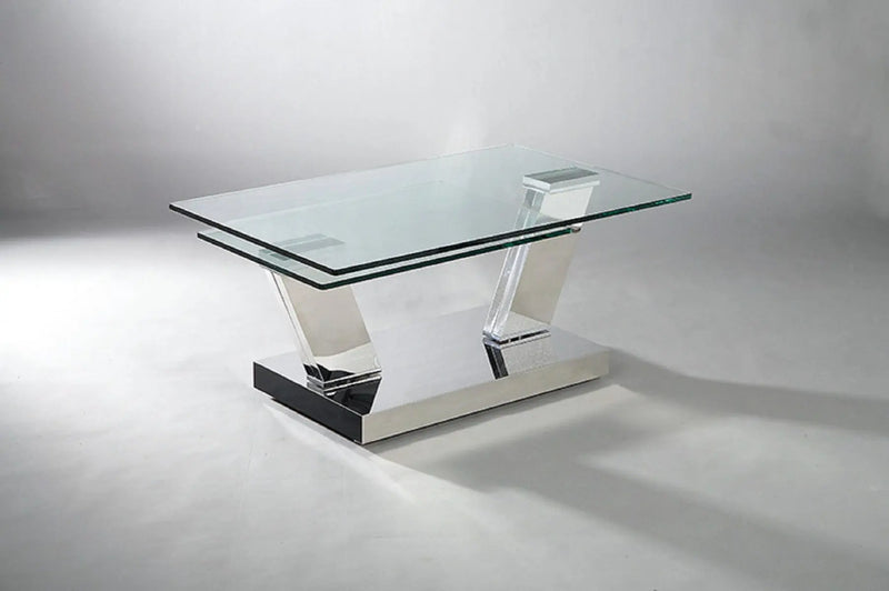 32" Clear And Silver Glass And Stainless Steel Floor Shelf Coffee Table Homeroots Living Room