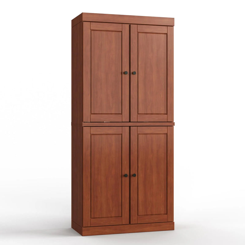 32" Coffee Solid Wood Free Standing Four Door Linen Cabinet Homeroots Organization