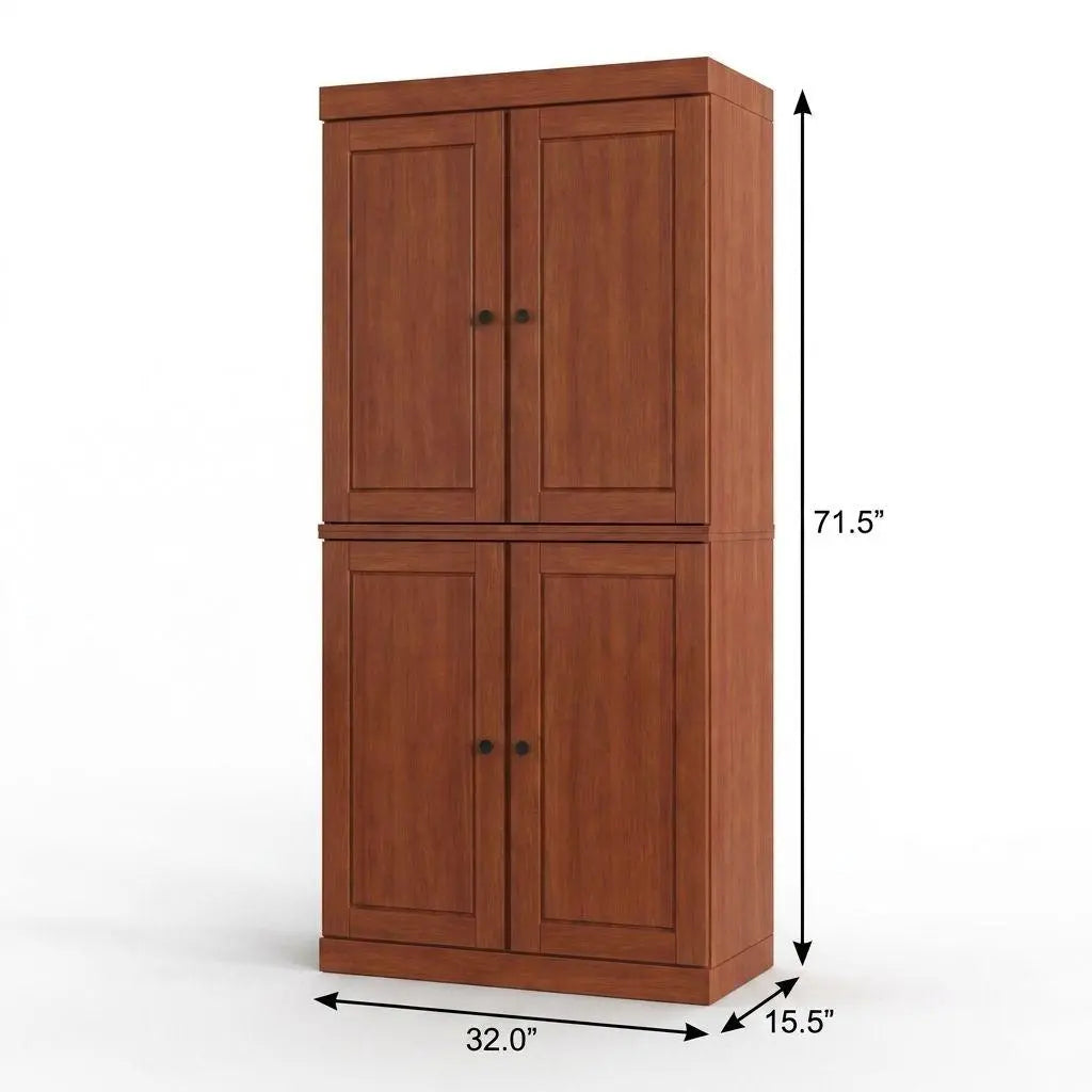 32" Coffee Solid Wood Free Standing Four Door Linen Cabinet Homeroots Organization