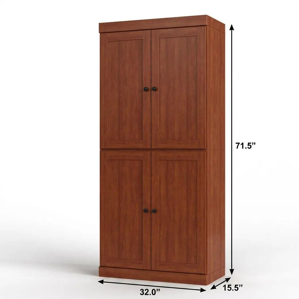 32" Coffee Solid Wood Free Standing Four Door Linen Cabinet Homeroots Organization