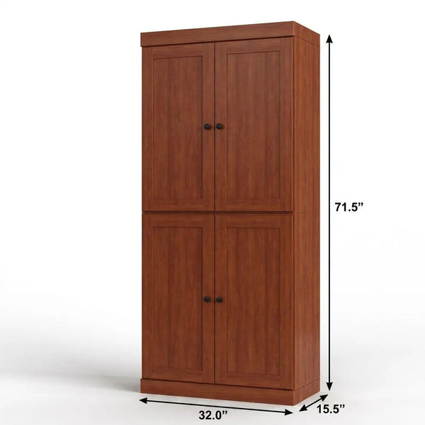 32" Coffee Solid Wood Free Standing Four Door Linen Cabinet Homeroots Organization