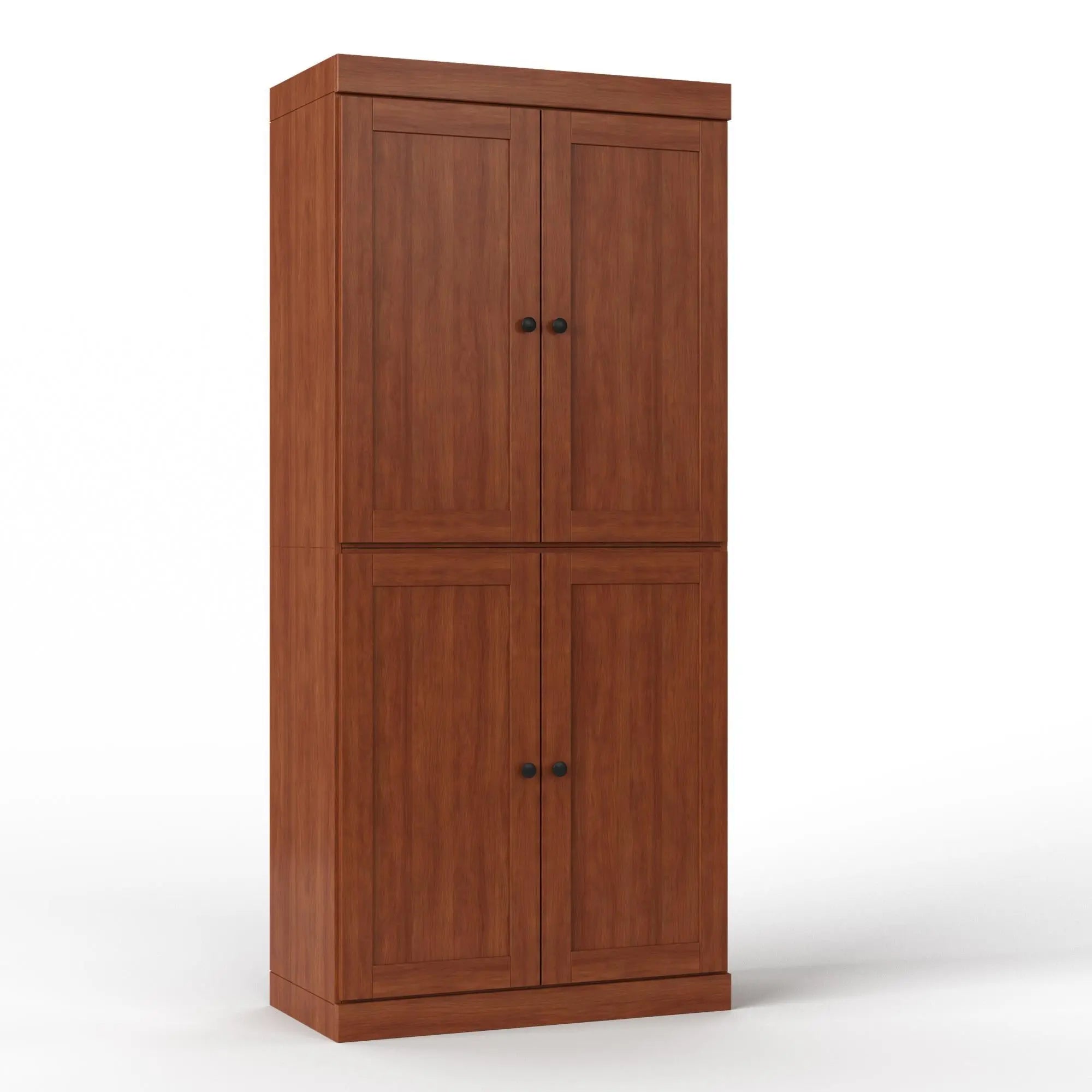 32" Coffee Solid Wood Free Standing Four Door Linen Cabinet Homeroots Organization