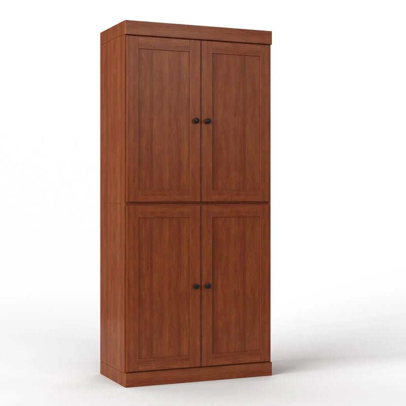 32" Coffee Solid Wood Free Standing Four Door Linen Cabinet Homeroots Organization