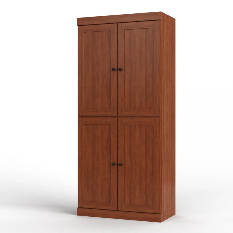 32" Coffee Solid Wood Free Standing Four Door Linen Cabinet Homeroots Organization