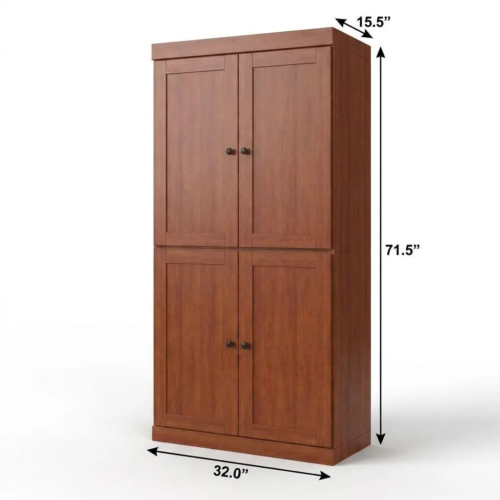 32" Coffee Solid Wood Free Standing Four Door Linen Cabinet Homeroots Organization